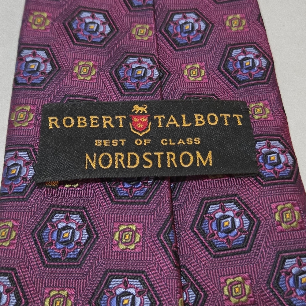 Robert Talbott Best of Class Hand Sewn Silk Tie Purple Gold Geometric Made USA - Picture 6 of 9
